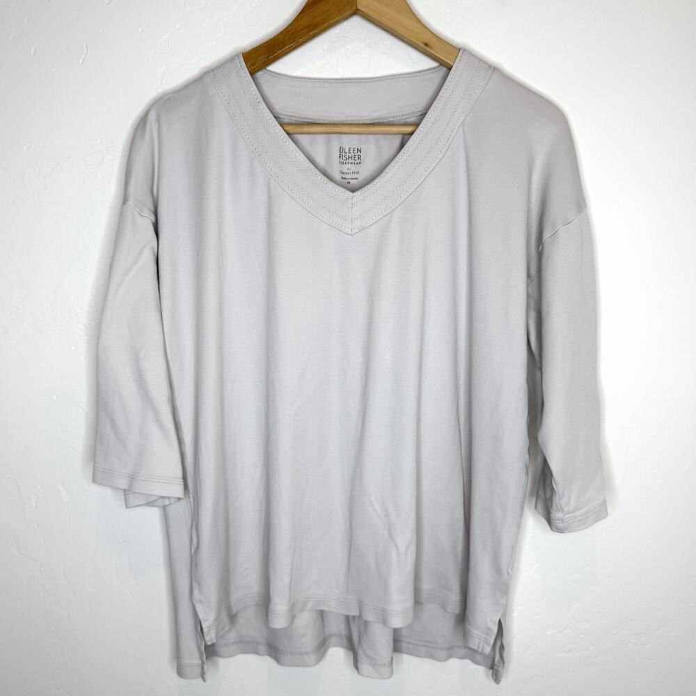 Eileen Fisher X Garnet Hill Sleepwear Top Womens Medium Gray Organic Pima Cotton